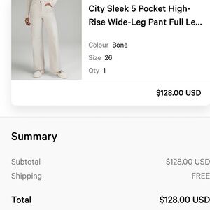 lululemon City Sleek 5 Pocket Wide Leg Pants in Bone size 26. SOLD OUT SYTLE